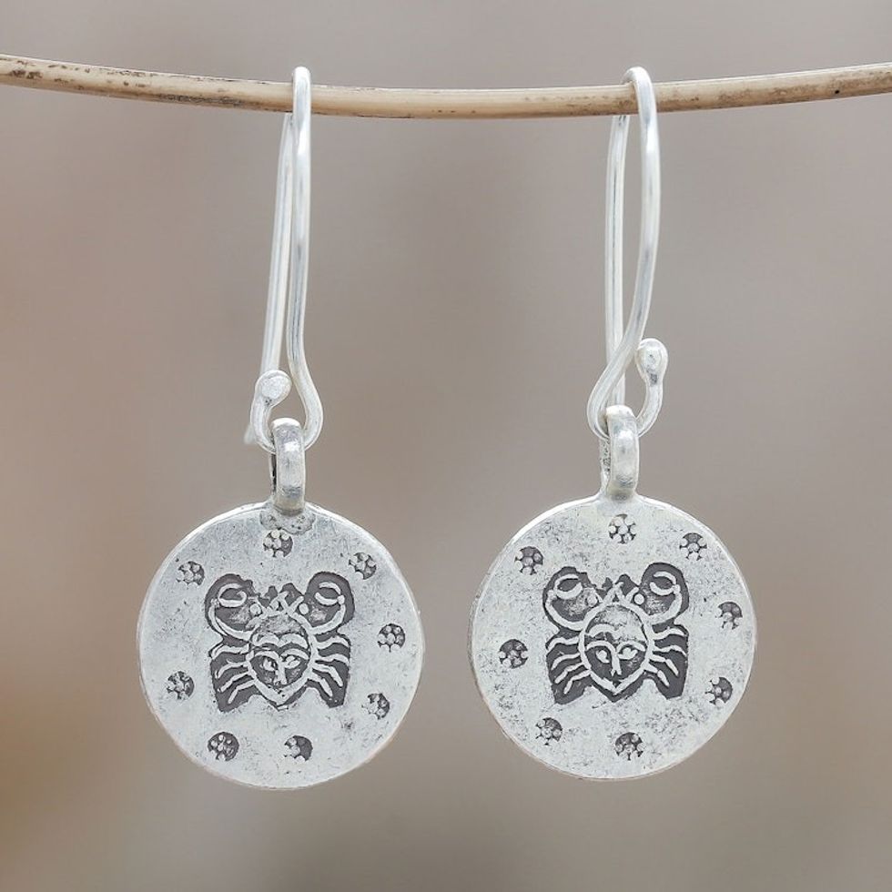 Karen Silver Cancer Dangle Earrings from Thailand 'Karen Cancer'
