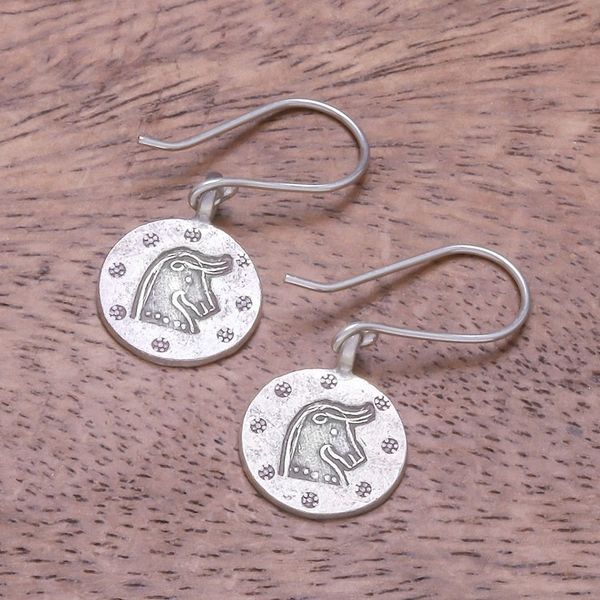 Alternate image for Karen Silver Taurus Dangle Earrings from Thailand Karen Taurus