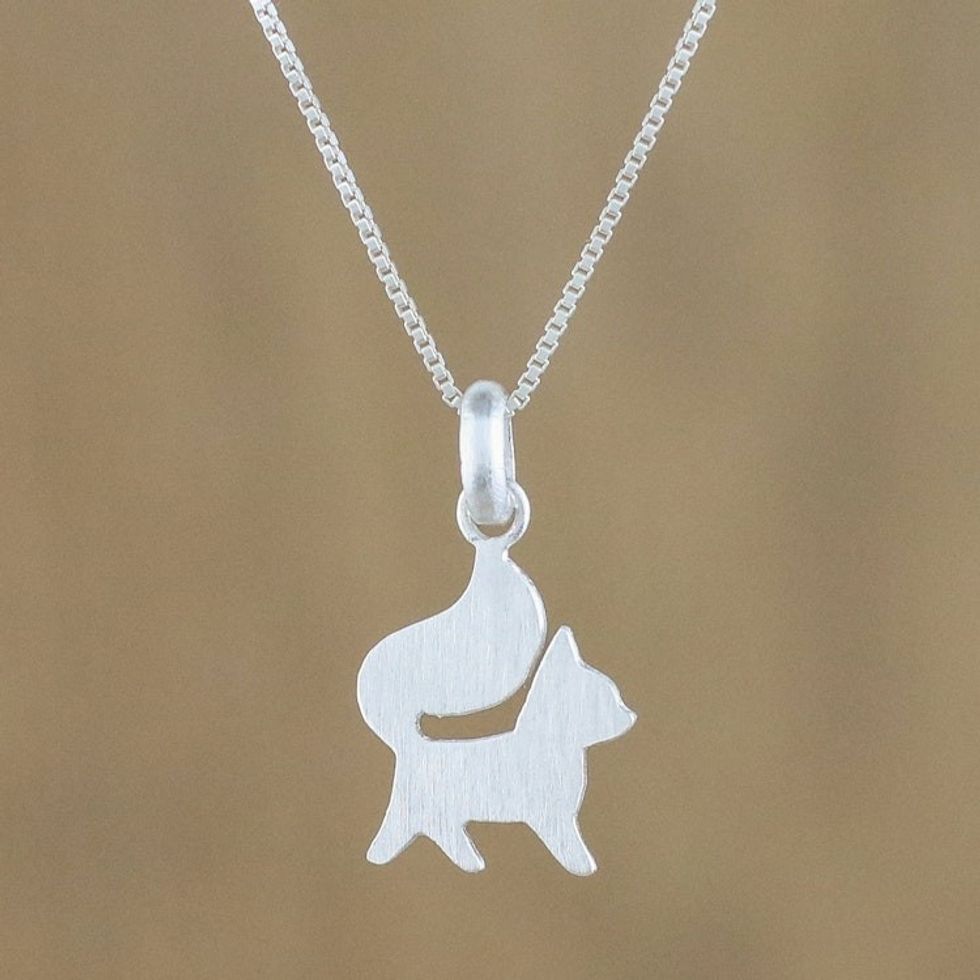 Elegant Sterling Silver Dog Pendant Necklace from Thailand 'Puppy Poise'