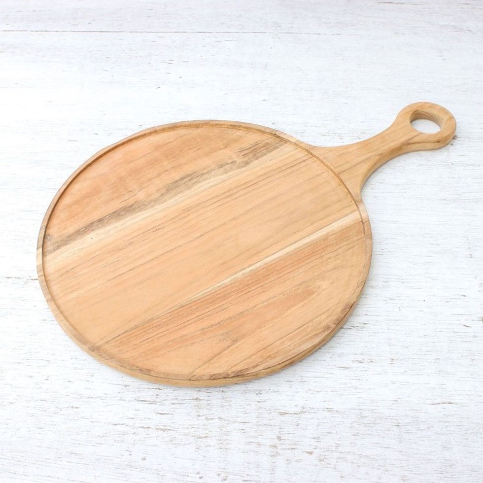 Handmade Teak Wood Pizza Tray from Thailand 'Time to Eat'