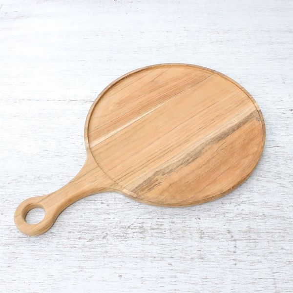 Alternate image for Handmade Teak Wood Pizza Tray from Thailand Time to Eat