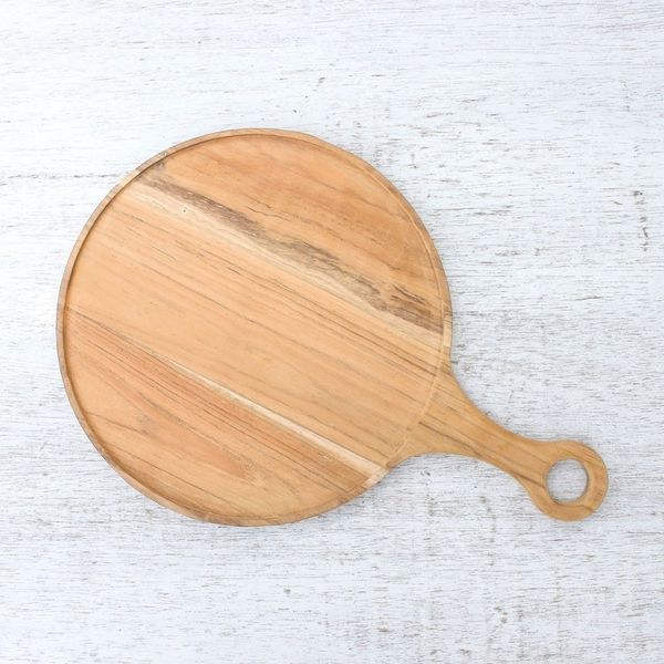 Alternate image for Handmade Teak Wood Pizza Tray from Thailand Time to Eat