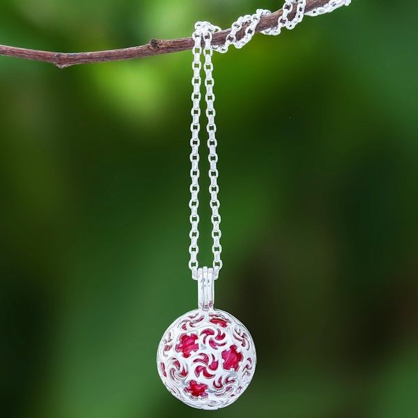 Alternate image for Ringing Bell Sterling Silver Pendant Necklace in Red Snowball