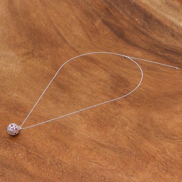 Alternate image for Ringing Bell Sterling Silver Pendant Necklace in Red Snowball