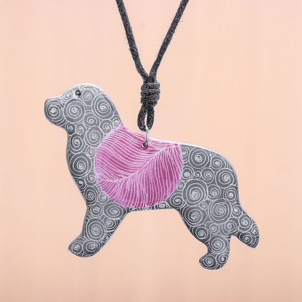 Alternate image for Ceramic Dog Pendant Necklace with Purple Painted Motifs Cosmic Dog