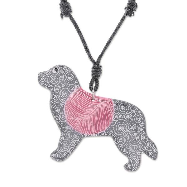 Alternate image for Ceramic Dog Pendant Necklace with Purple Painted Motifs Cosmic Dog