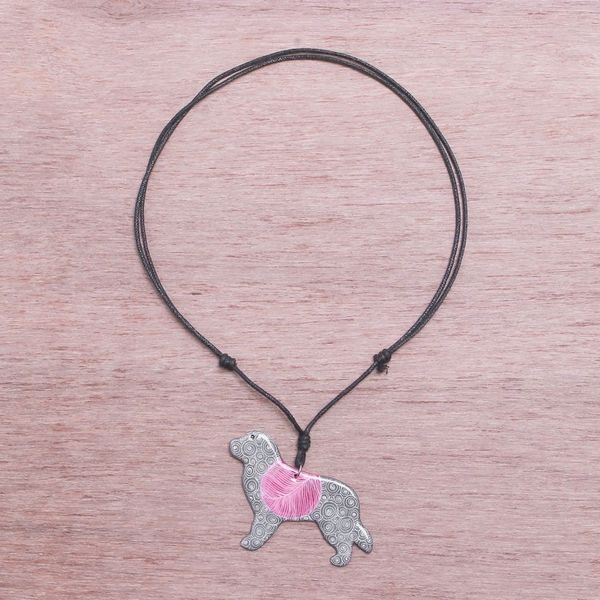 Alternate image for Ceramic Dog Pendant Necklace with Purple Painted Motifs Cosmic Dog