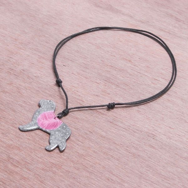 Alternate image for Ceramic Dog Pendant Necklace with Purple Painted Motifs Cosmic Dog