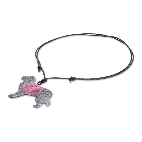 Alternate image for Ceramic Dog Pendant Necklace with Purple Painted Motifs Cosmic Dog