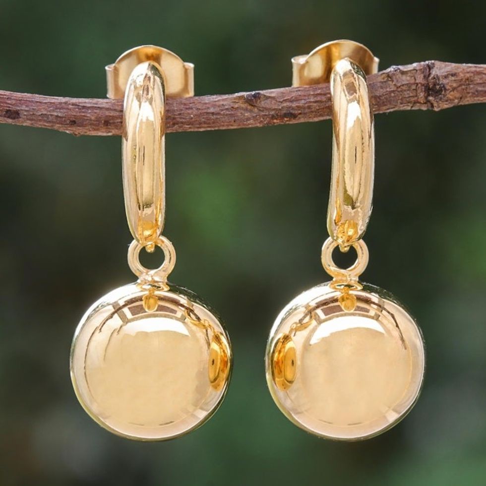 Gold Plated Sterling Silver Dangle Earrings from Thailand 'Shining Ball'