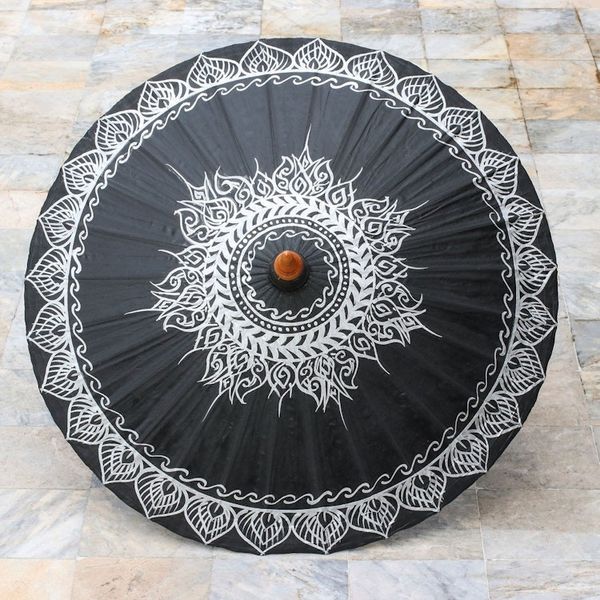 Alternate image for Cotton Parasol with Hand-Painted Designs in Silver Charming Thai in Silver
