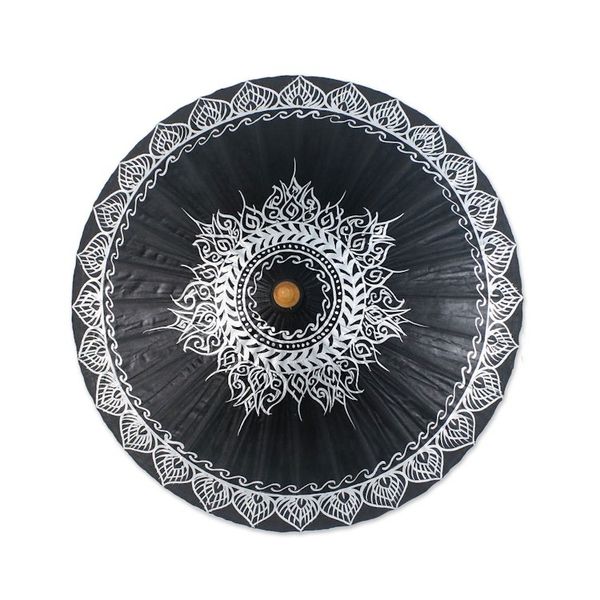 Alternate image for Cotton Parasol with Hand-Painted Designs in Silver Charming Thai in Silver