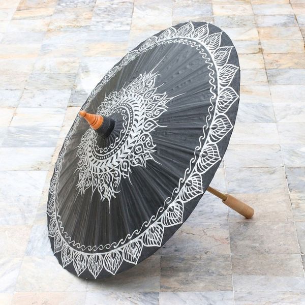 Alternate image for Cotton Parasol with Hand-Painted Designs in Silver Charming Thai in Silver