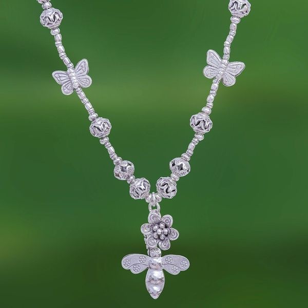 Alternate image for 950 Silver Pendant Necklace Bee and Flower Themed Bee Irresistible