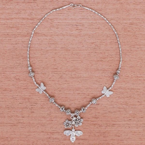 Alternate image for 950 Silver Pendant Necklace Bee and Flower Themed Bee Irresistible