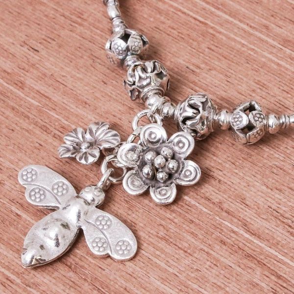 Alternate image for 950 Silver Pendant Necklace Bee and Flower Themed Bee Irresistible