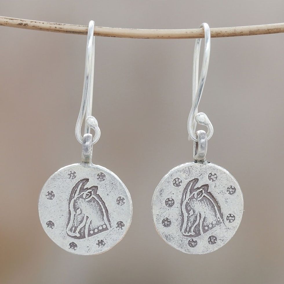 Karen Silver Capricorn Dangle Earrings from Thailand 'Karen Capricorn'