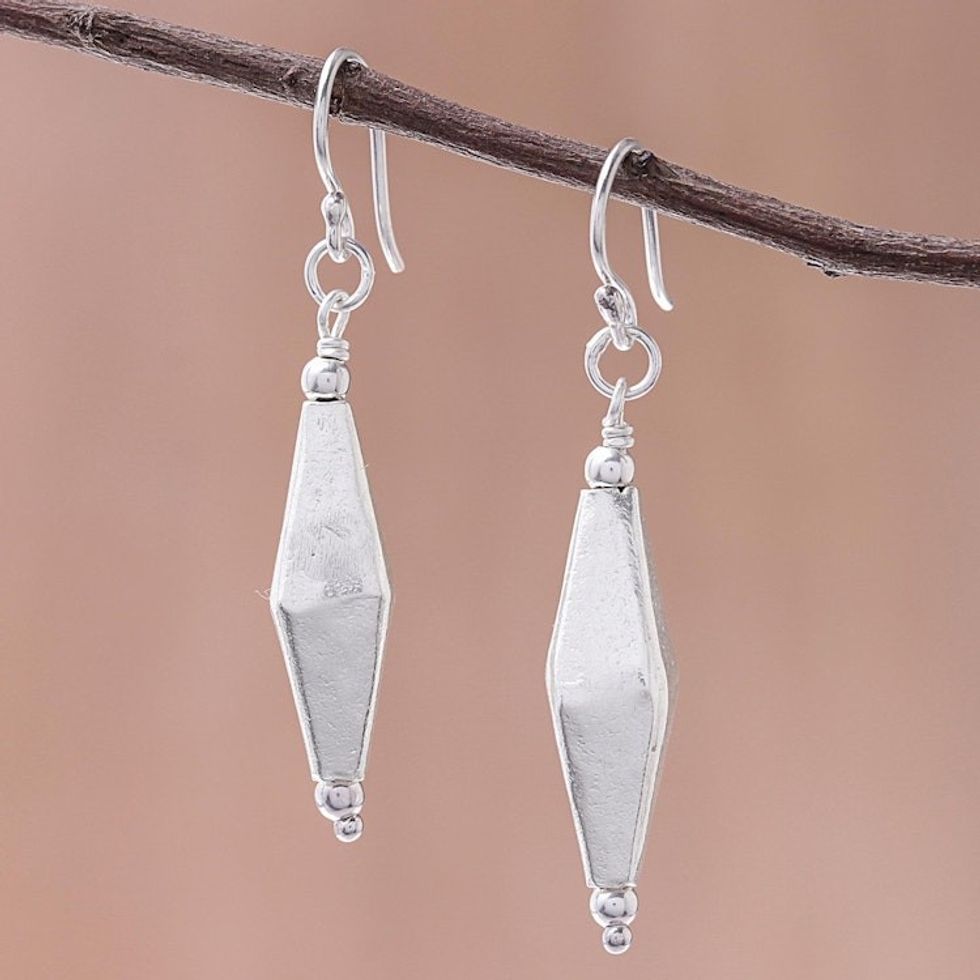 Diamond-Shaped Sterling Silver Dangle Earrings 'Thai Diamonds'