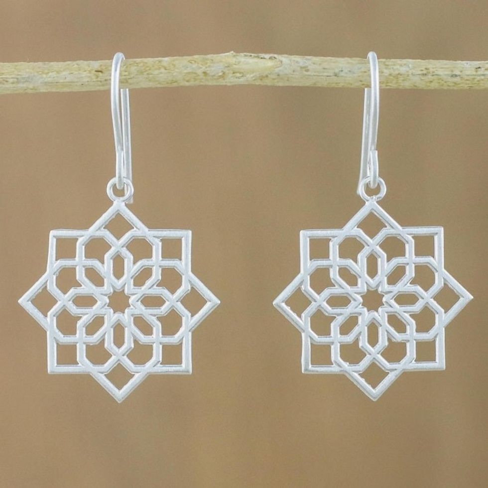 Hexagonal Mandala Sterling Silver Dangle Earrings 'Hexagonal Mandala'