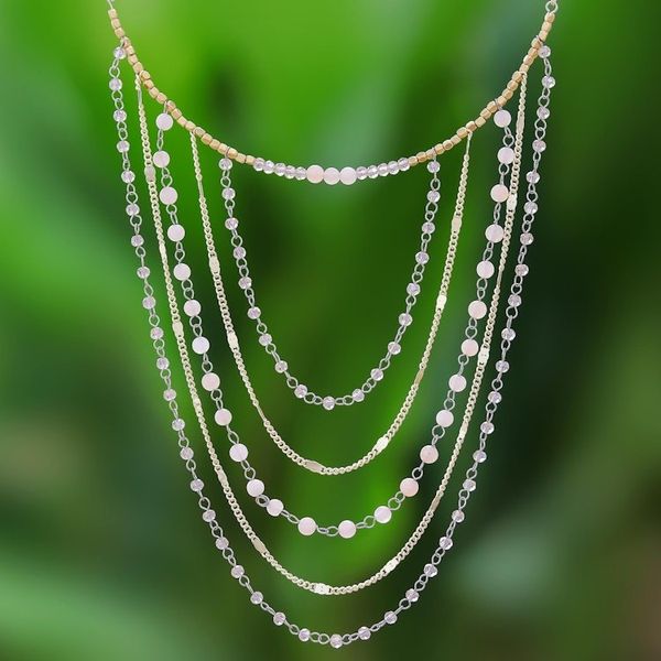 Alternate image for Gold-Accented Moonstone Beaded Strand Necklace from Thailand Cascade Dream