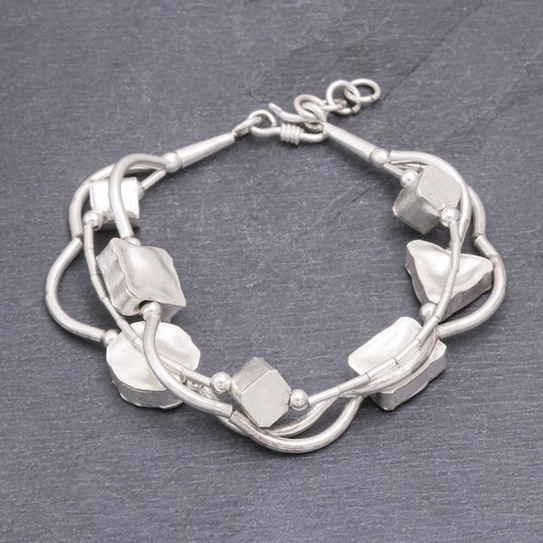 Alternate image for 950 Silver Handmade Geometric Bracelet with Extender Karen Geometry