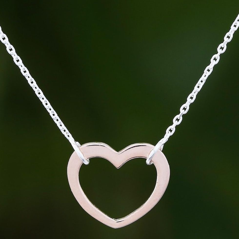 Rose Gold Accented Sterling Silver Heart Necklace 'Big Heart'
