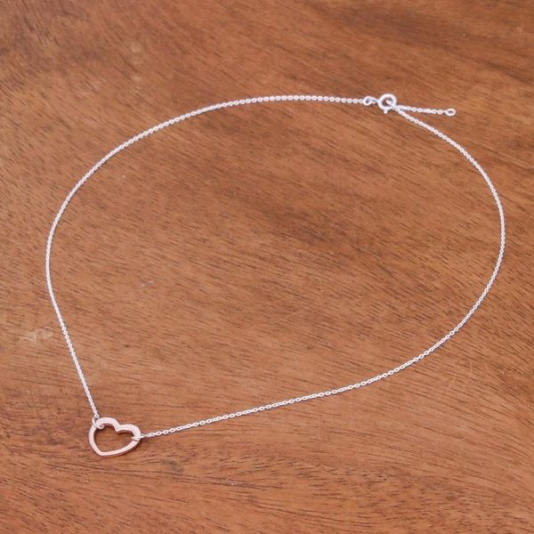 Alternate image for Rose Gold Accented Sterling Silver Heart Necklace Big Heart