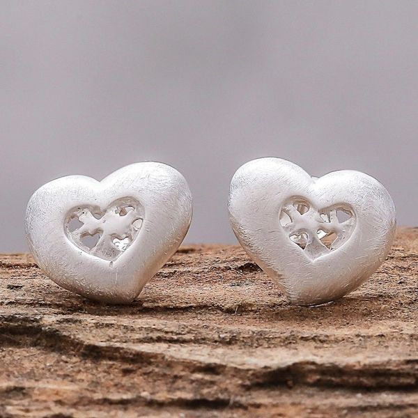 Alternate image for Heart-Shaped Sterling Silver Stud Earrings from Thailand A Lot of Love