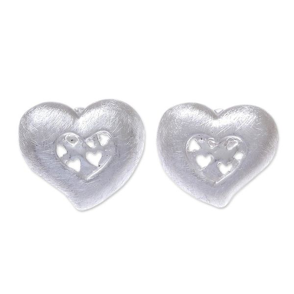 Alternate image for Heart-Shaped Sterling Silver Stud Earrings from Thailand A Lot of Love