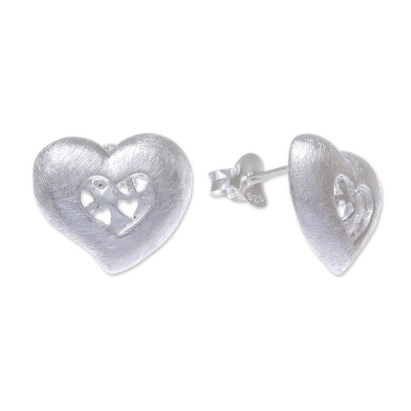 Alternate image for Heart-Shaped Sterling Silver Stud Earrings from Thailand A Lot of Love