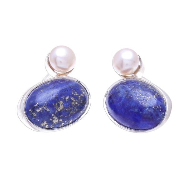 Alternate image for Lapis Lazuli and Cultured Pearl Drop Earrings from Thailand Star and Moon