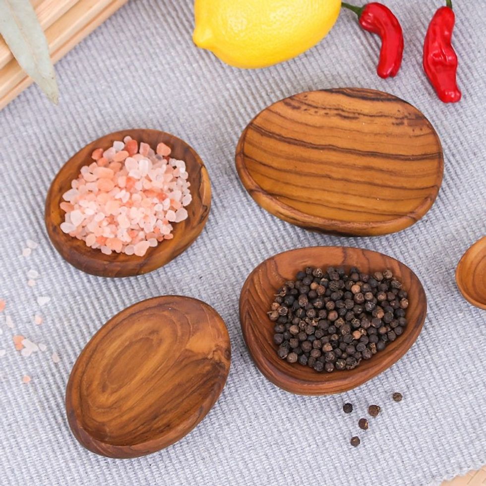 Teak Wood Appetizer Plates from Thailand Set of 4 'Dinner Melody'