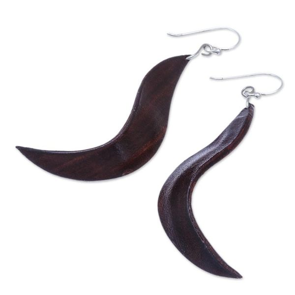 Alternate image for Wavy Leather Dangle Earrings in Brown from Thailand Lithe Leaves in Brown