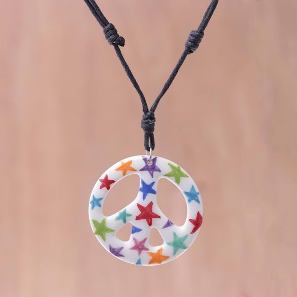 Alternate image for Star Motif Ceramic Peace Pendant Necklace from Thailand Star Child