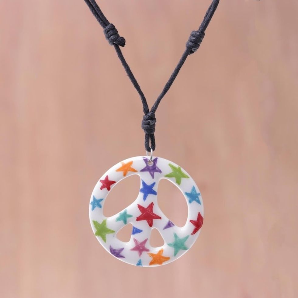 Star Motif Ceramic Peace Pendant Necklace from Thailand 'Star Child'