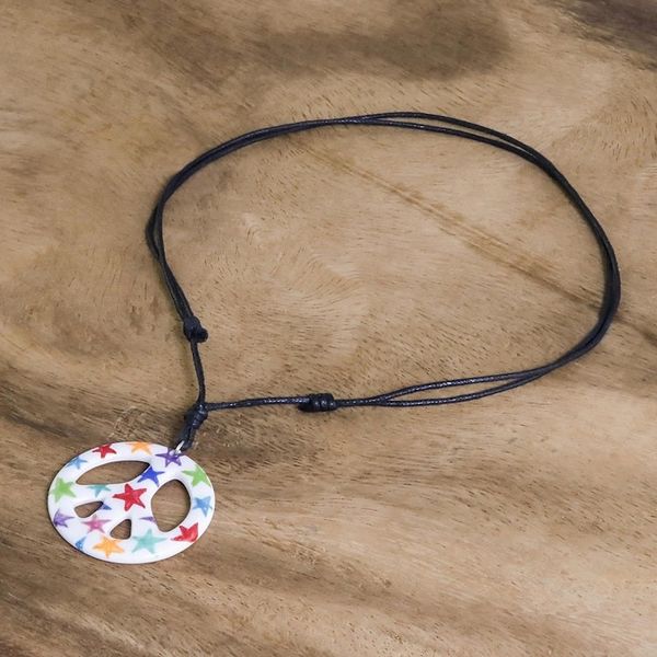 Alternate image for Star Motif Ceramic Peace Pendant Necklace from Thailand Star Child