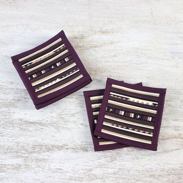 Alternate image for Patchwork Cotton Coasters in Purple Set of 6 Lahu Purple