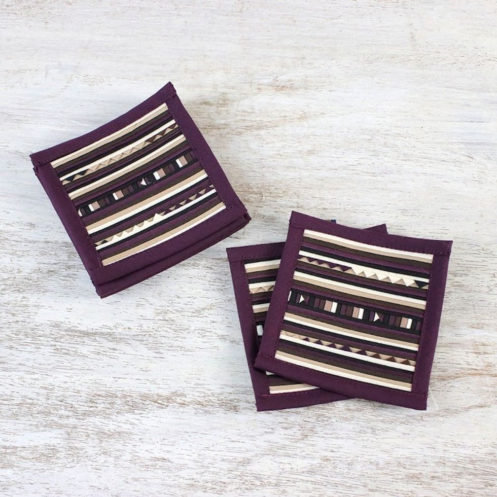 Patchwork Cotton Coasters in Purple Set of 6 'Lahu Purple'