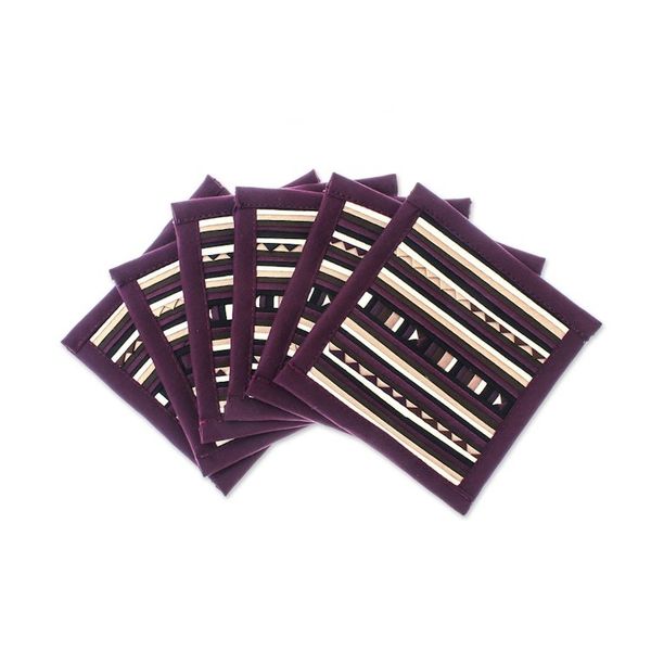 Alternate image for Patchwork Cotton Coasters in Purple Set of 6 Lahu Purple