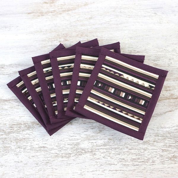 Alternate image for Patchwork Cotton Coasters in Purple Set of 6 Lahu Purple
