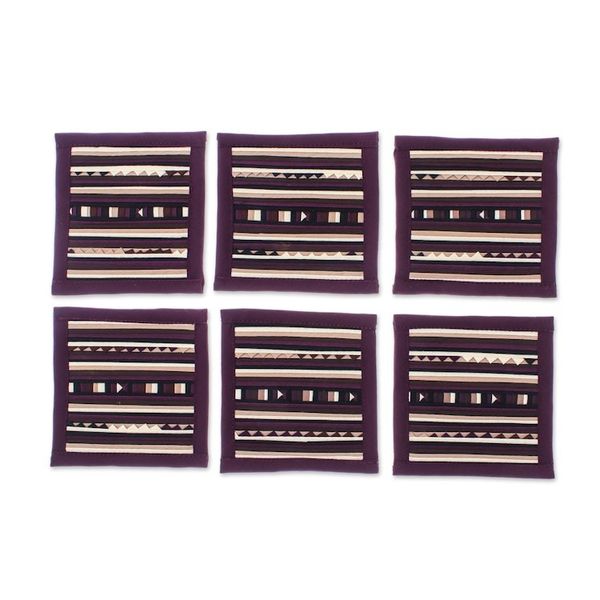 Alternate image for Patchwork Cotton Coasters in Purple Set of 6 Lahu Purple