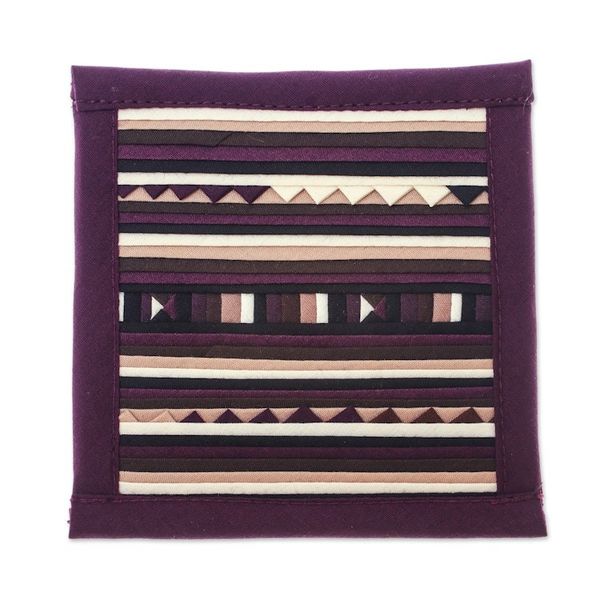 Alternate image for Patchwork Cotton Coasters in Purple Set of 6 Lahu Purple