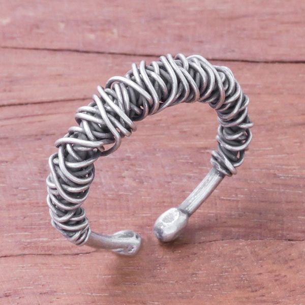 Alternate image for Combination Finish Sterling Silver Wrap Ring from Thailand Dark Thai Spindle