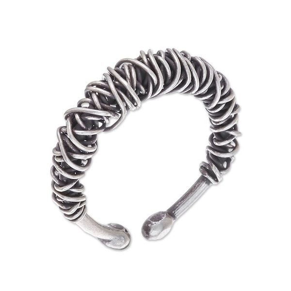 Alternate image for Combination Finish Sterling Silver Wrap Ring from Thailand Dark Thai Spindle