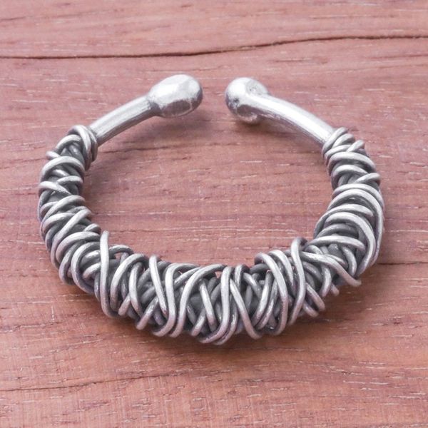 Alternate image for Combination Finish Sterling Silver Wrap Ring from Thailand Dark Thai Spindle