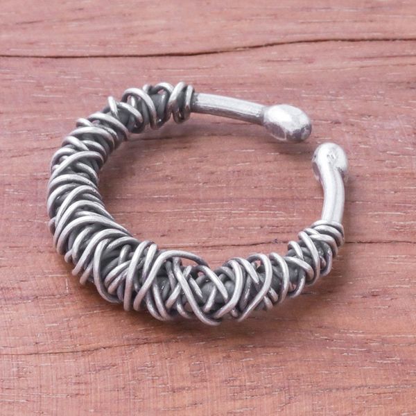 Alternate image for Combination Finish Sterling Silver Wrap Ring from Thailand Dark Thai Spindle