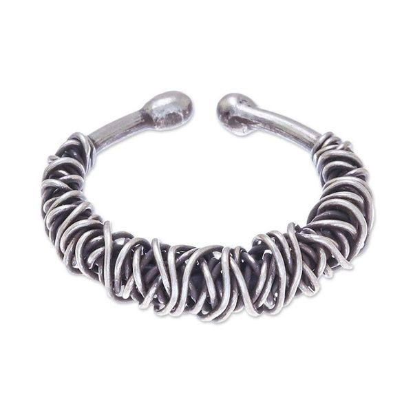 Alternate image for Combination Finish Sterling Silver Wrap Ring from Thailand Dark Thai Spindle