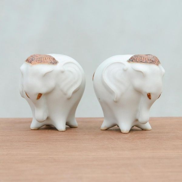 Alternate image for Ceramic Elephant Salt and Pepper Shakers in White Pair Calm Elephants in White