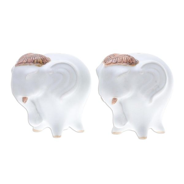 Alternate image for Ceramic Elephant Salt and Pepper Shakers in White Pair Calm Elephants in White