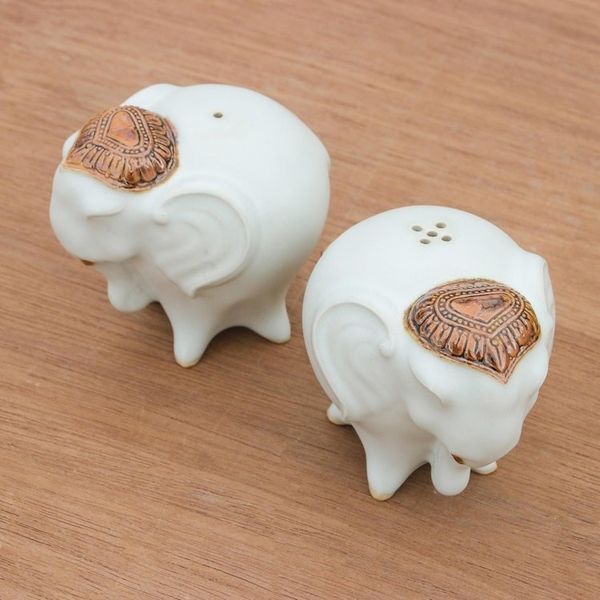 Alternate image for Ceramic Elephant Salt and Pepper Shakers in White Pair Calm Elephants in White